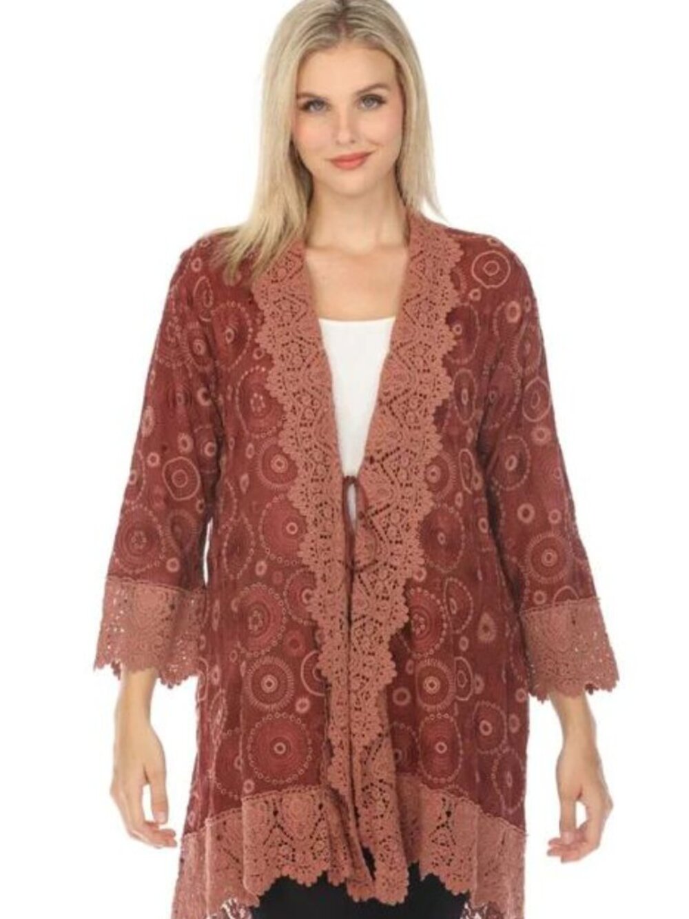 Johnny Was Bubbles Sparrows Rust Lace Kimono Jacket